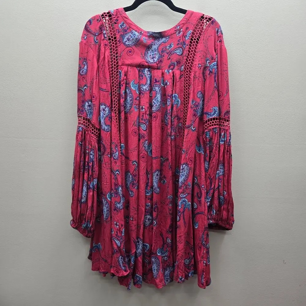 Free People Just The Two of Us Tunic Paisley Print Oversized Medium Red Fairy